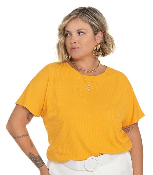 Blusa Feminina Plus Size Ribana Secret Glam Amarelo