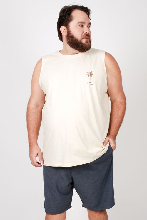 Regata masculina com estampa lateral plus size bege