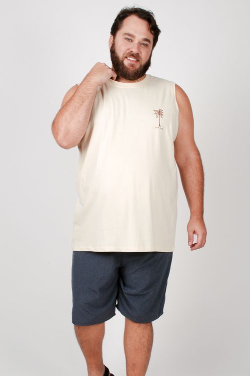 Regata masculina com estampa lateral plus size bege