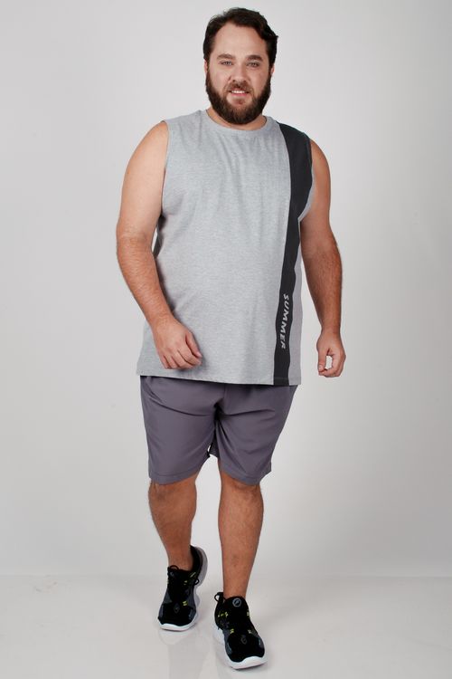 Regata masculina com estampa faixa plus size cinza