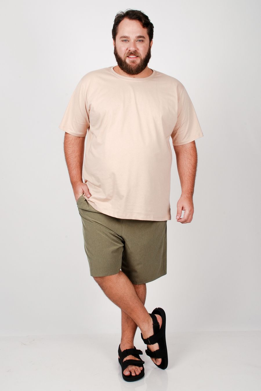 Bermuda masculina tecido mesclado plus size verde militar
