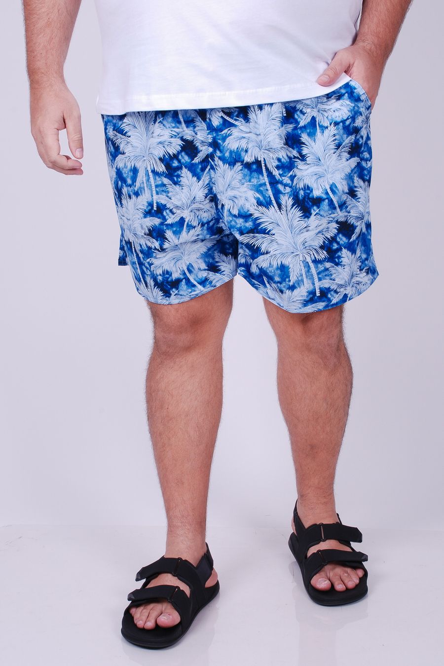Shorts estampado com elastano plus size azul