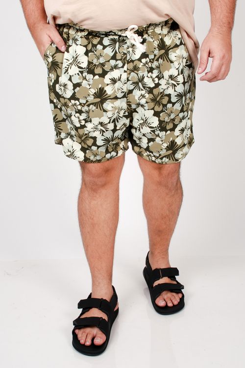 Shorts estampado com elastano plus size verde