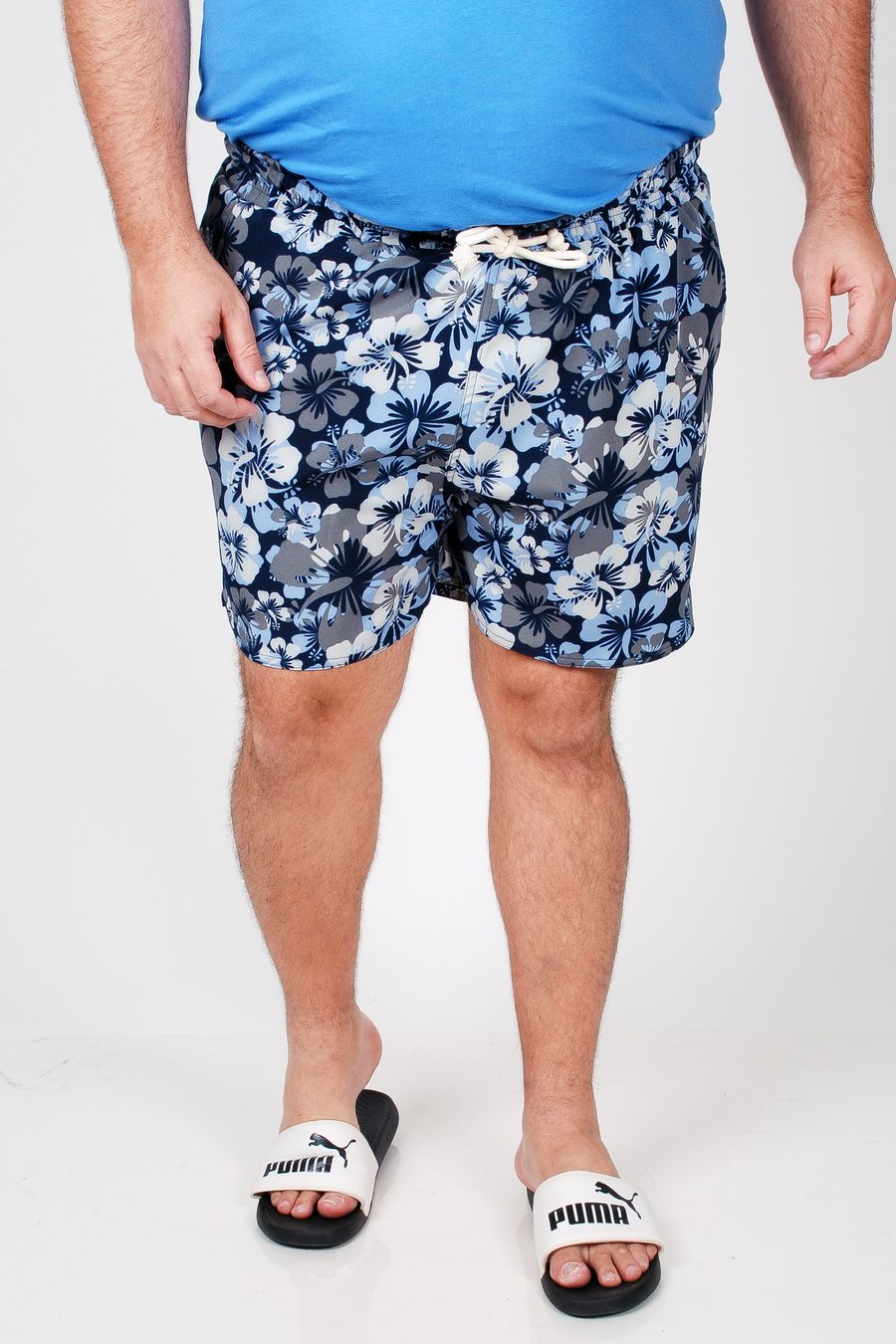 Shorts estampado com elastano plus size azul