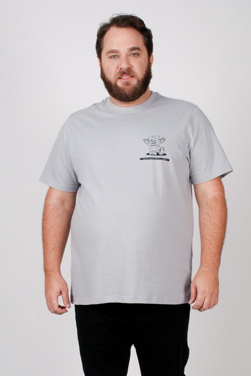 Camiseta com estampa 'book' plus size cinza