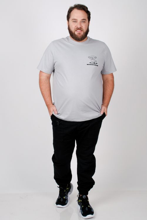 Camiseta com estampa 'book' plus size cinza
