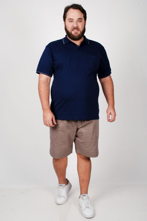 Polo em algodão e friso contrastante plus size azul marinho