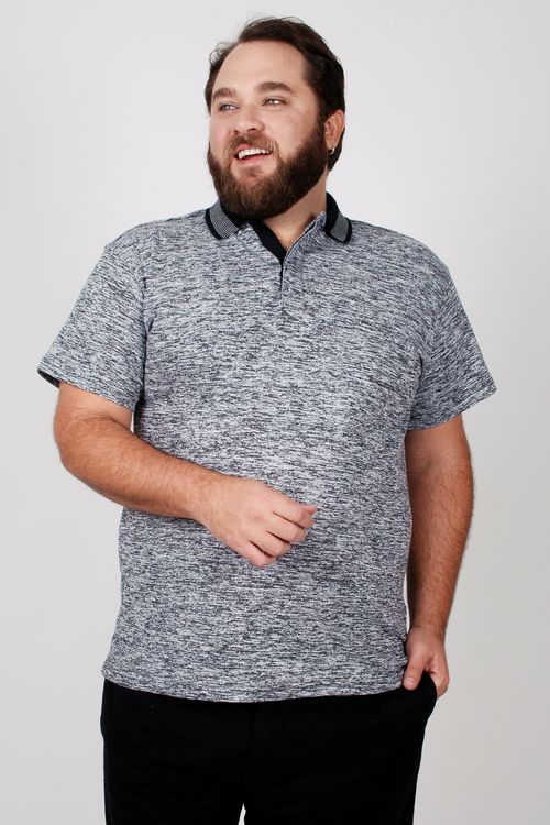 Polo em malha mesclada com frisos plus size branco
