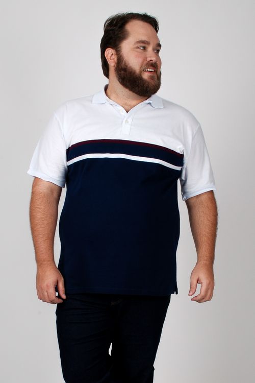Polo em malha com listra localizada plus size branco