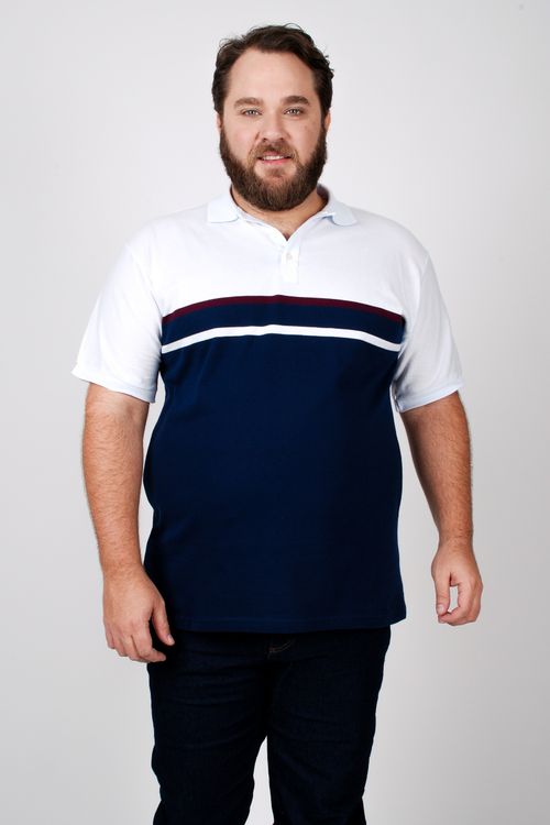 Polo em malha com listra localizada plus size branco