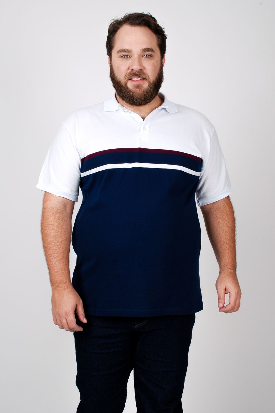 Polo em malha com listra localizada plus size branco