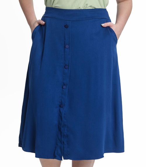 Saia Midi Feminina Plus Size Secret Glam Azul