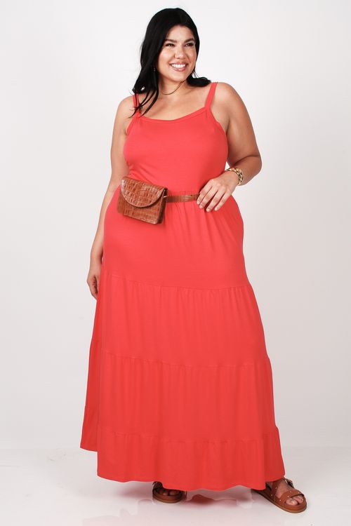 Vestido longo em malha plus size vermelho