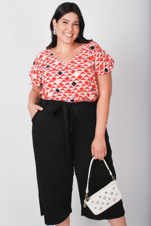Blusa em viscose estampada plus size vermelho