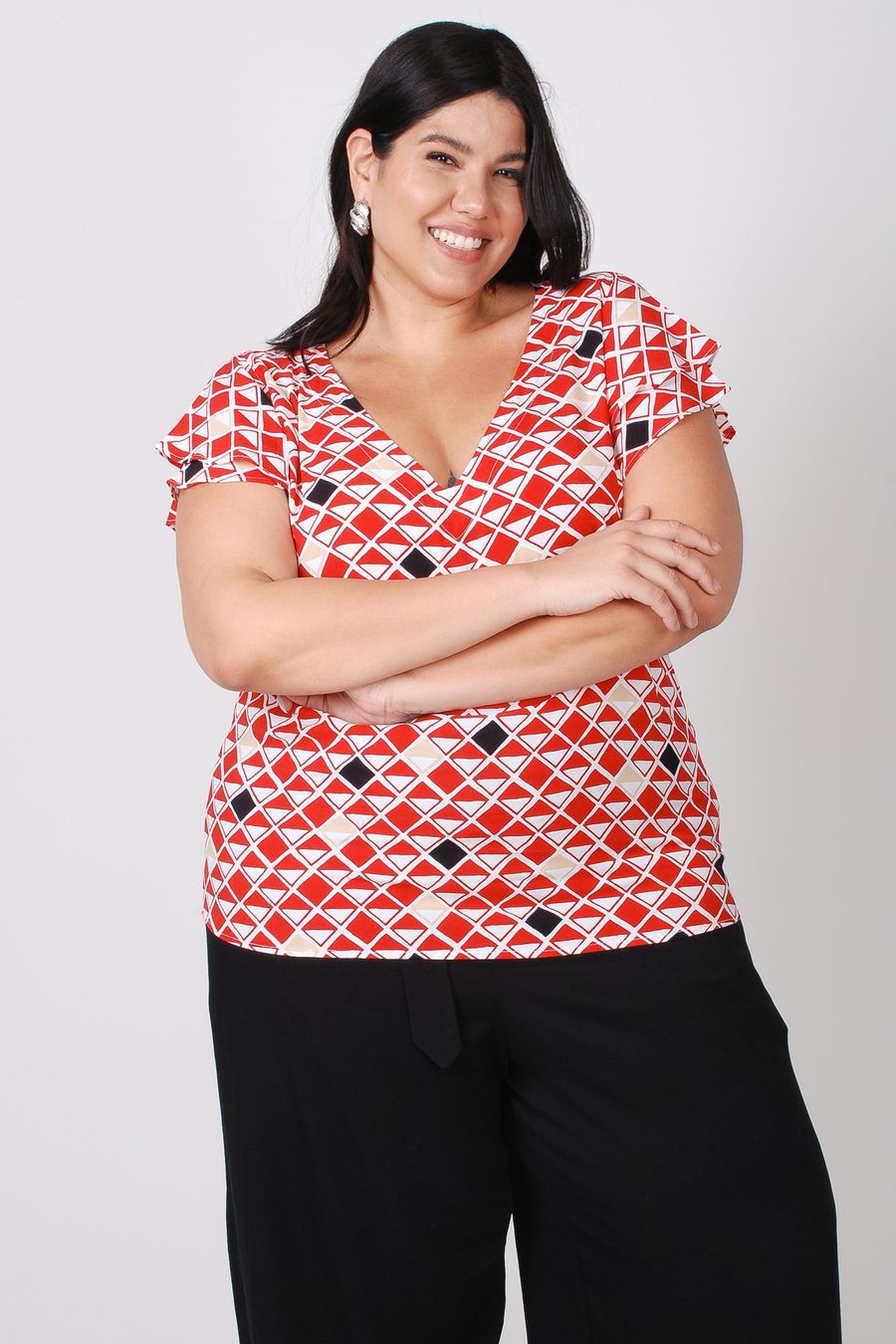 Blusa em viscose estampada plus size vermelho
