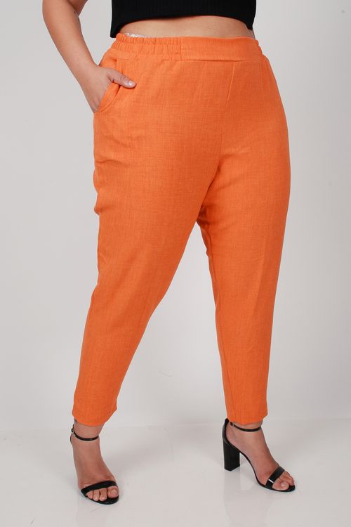 Calça cós com elastico feminina plus size laranja