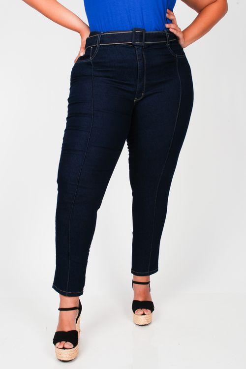 Calça skinny jeans com cinto plus size jeans blue
