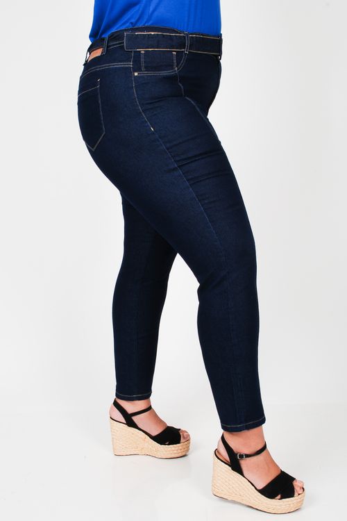 Calça skinny jeans com cinto plus size jeans blue