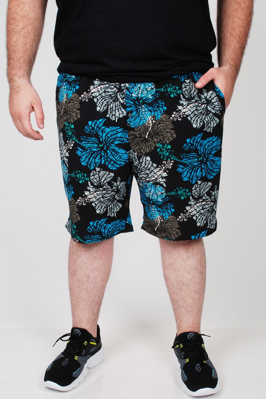 Bermuda estampada com elastano plus size preto