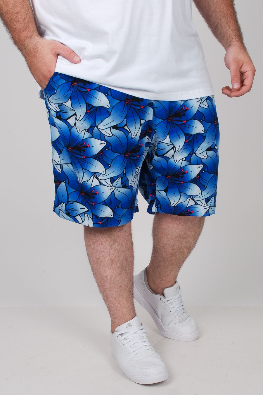 Bermuda estampada com elastano plus size azul