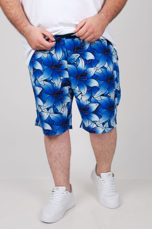 Bermuda estampada com elastano plus size azul