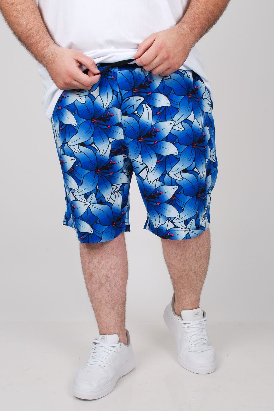 Bermuda estampada com elastano plus size azul