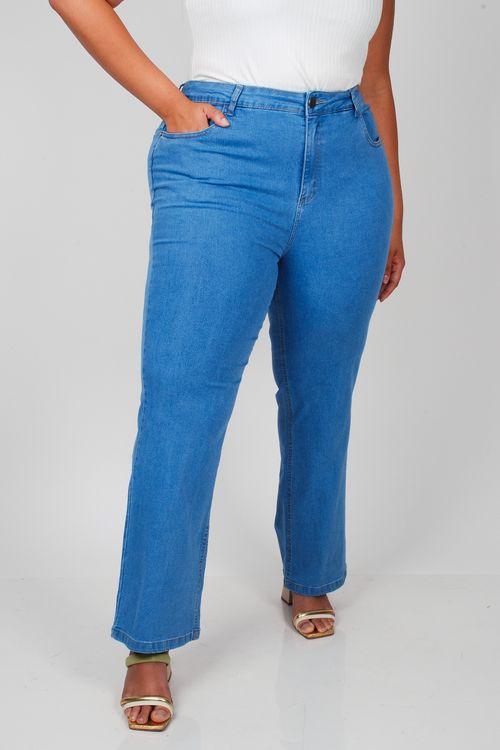 Calça wide leg jeans plus size azul