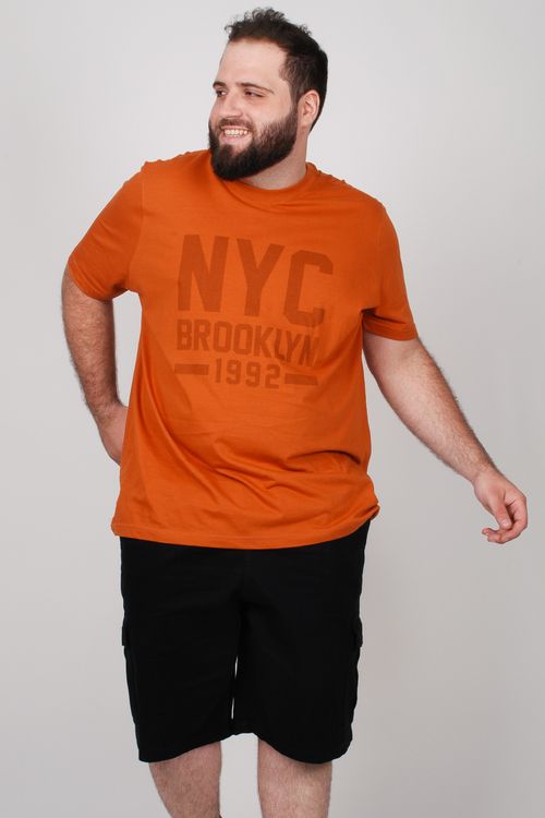 Camiseta em malha com estampa 'nyc' plus size laranja