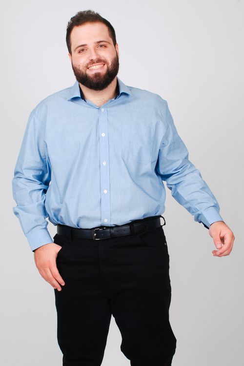 Camisa manga longa micro listrado plus size azul