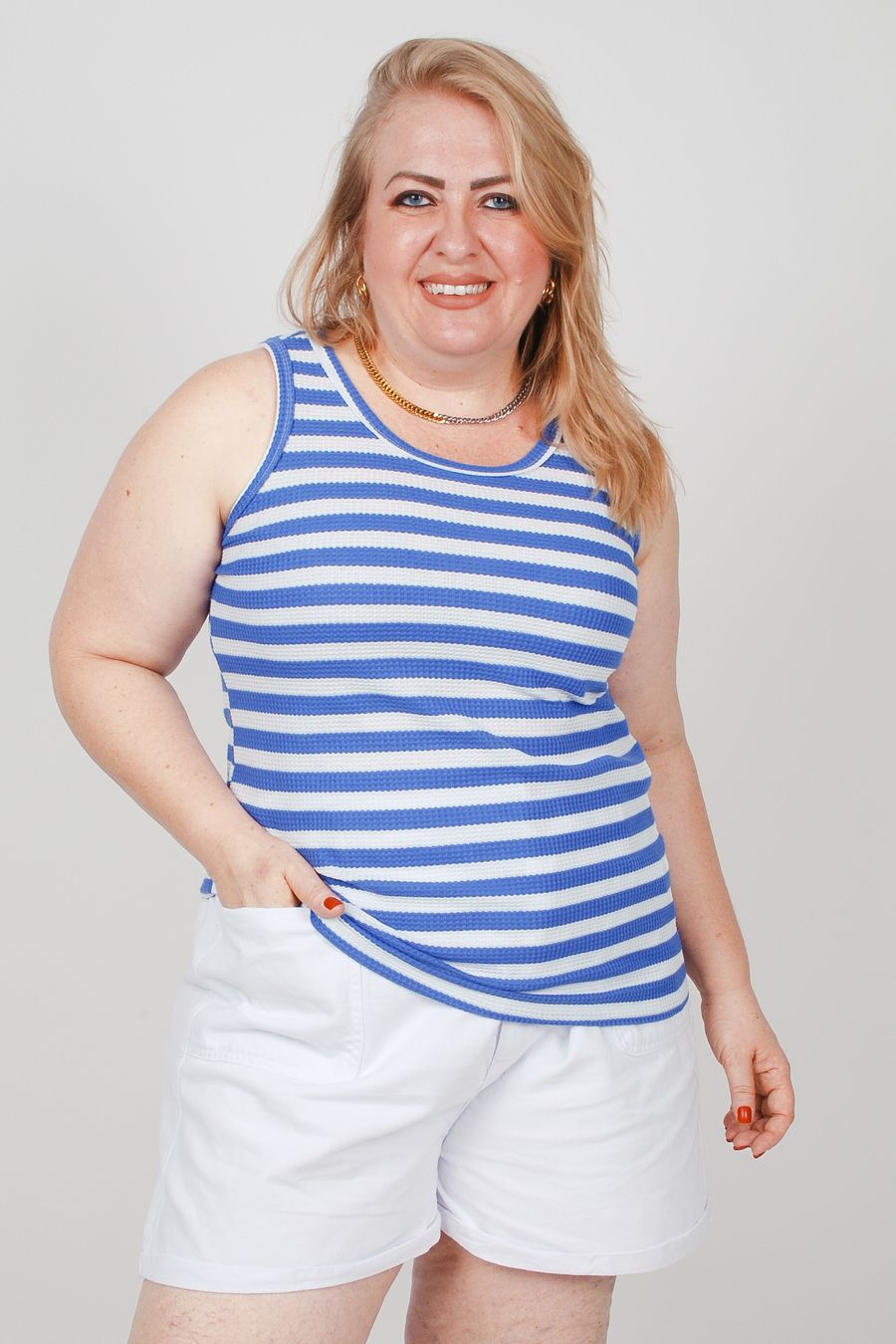 Regata listrada plus size azul