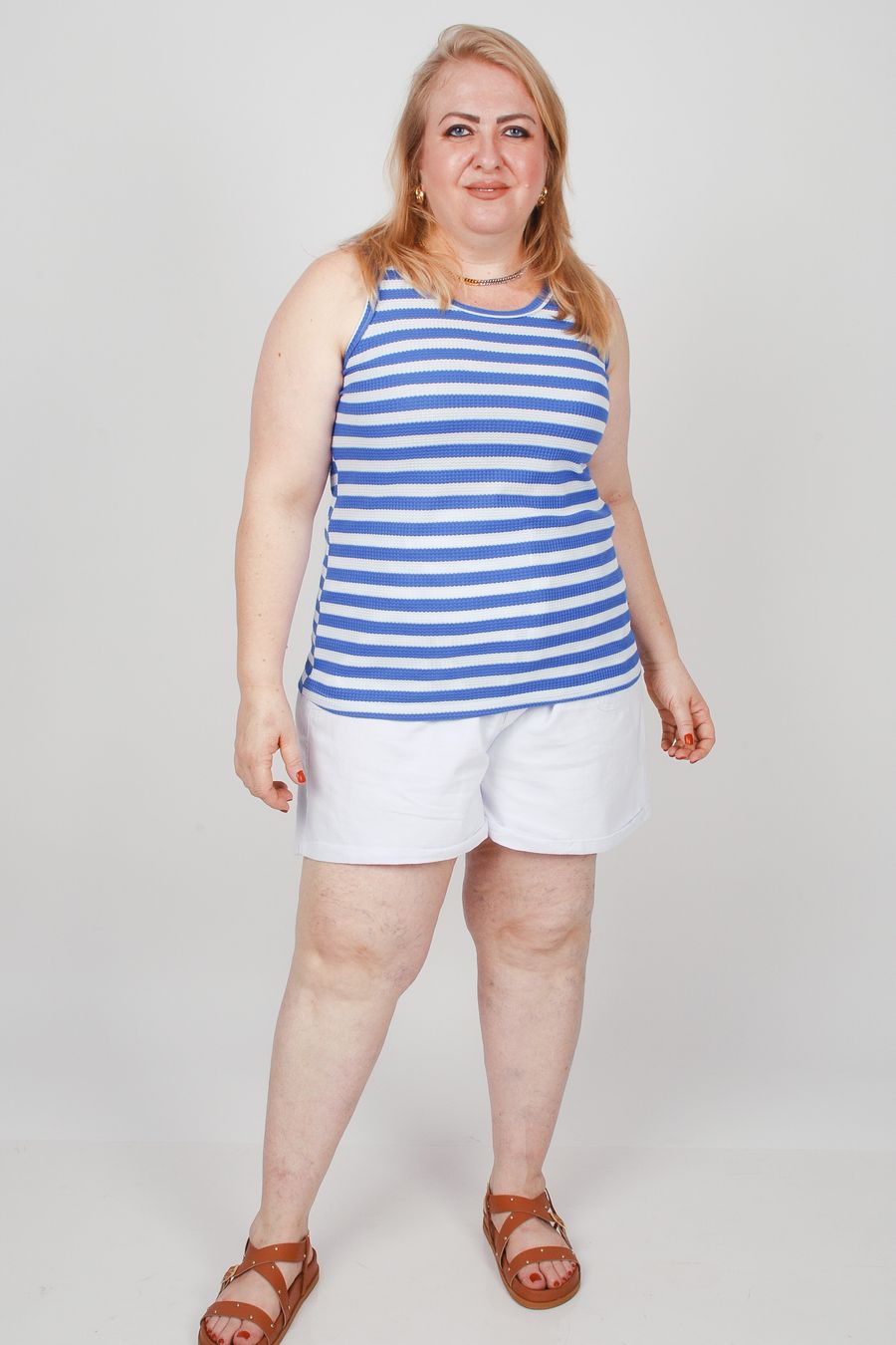 Regata listrada plus size azul