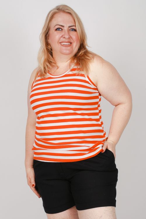 Regata listrada plus size laranja