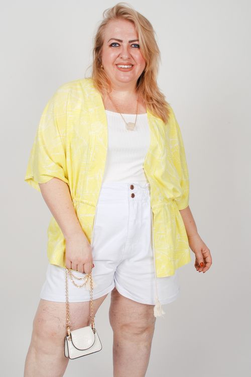Kimono em viscose estampada plus size verde