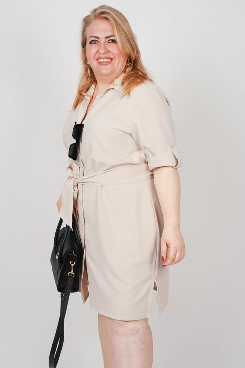 Vestido chemise plus size bege