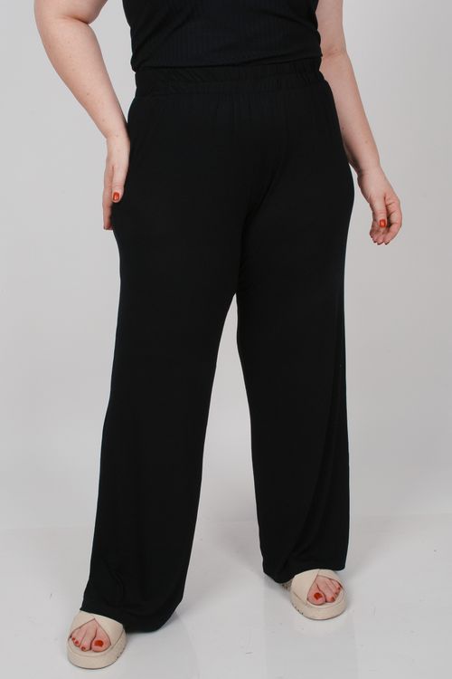 Calça pantalona em malha plus size preto