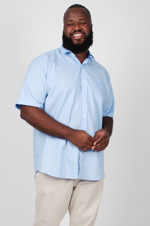 Camisa manga curta tricoline xadrez plus size azul