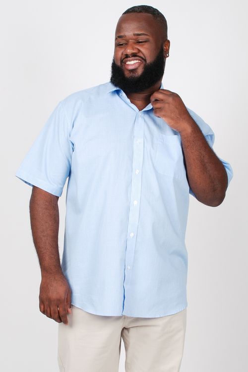 Camisa manga curta tricoline xadrez plus size azul