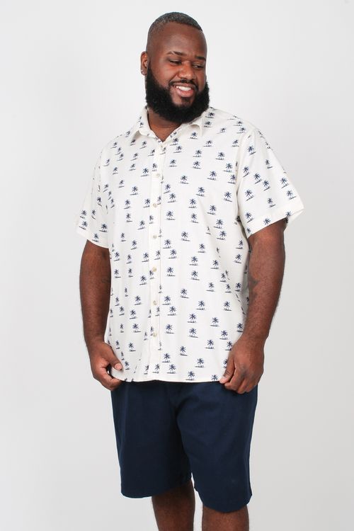 Camisa manga curta estampa coqueiro plus size azul marinho