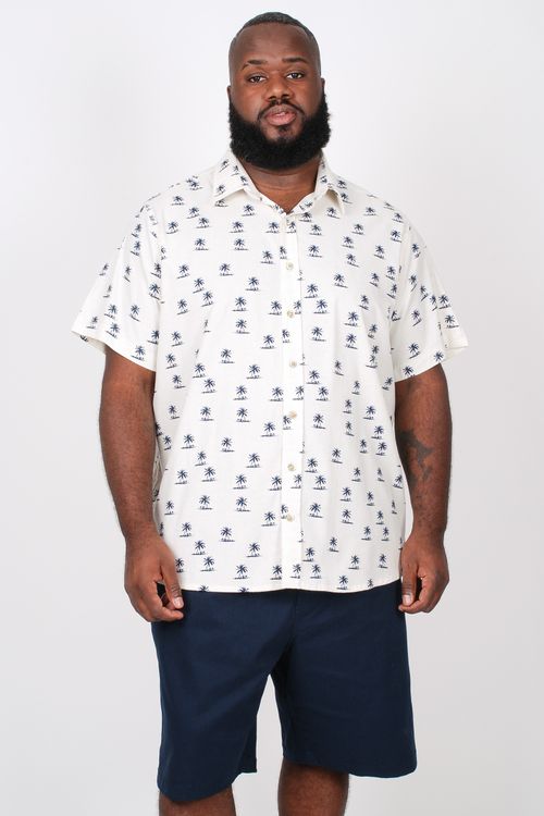 Camisa manga curta estampa coqueiro plus size azul marinho