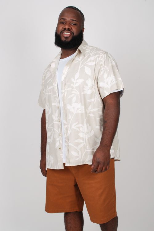 Camisa manga curta estampa flora plus size bege