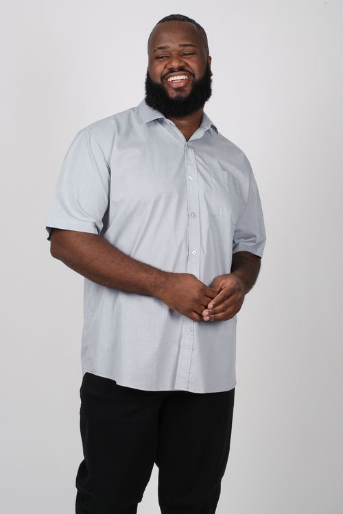 Camisa manga curta xadrez plus size cinza