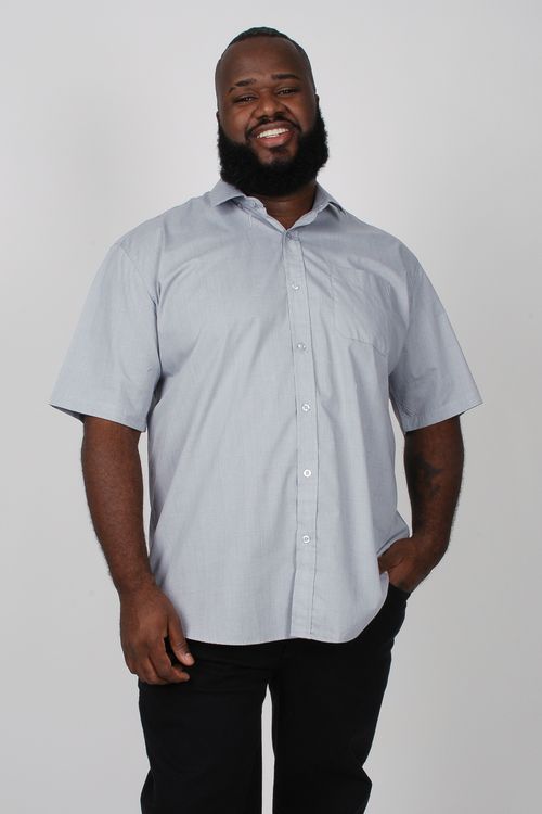 Camisa manga curta xadrez plus size cinza