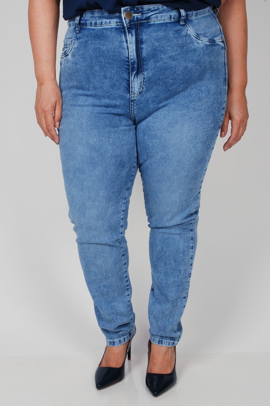 Calça jeans skinny plus size azul