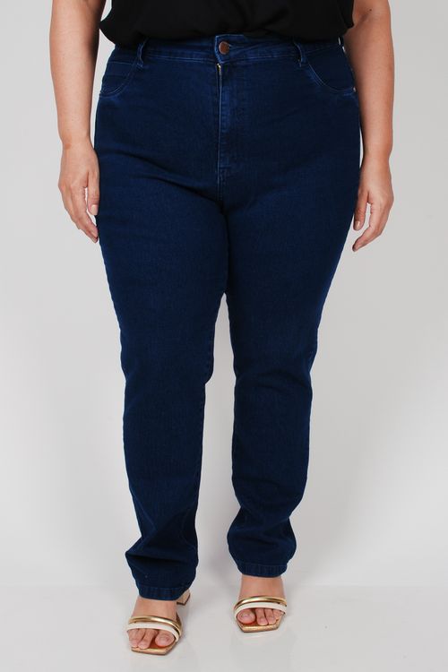 Calça reta jeans feminina plus size jeans blue