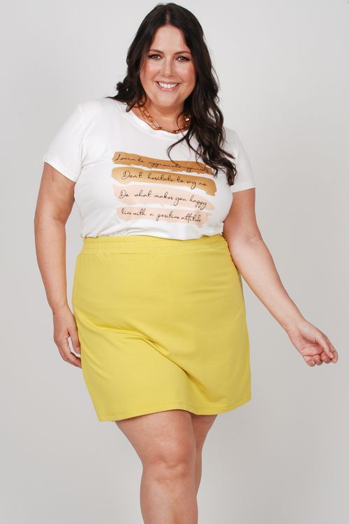 Short saia em moletinho plus size amarelo