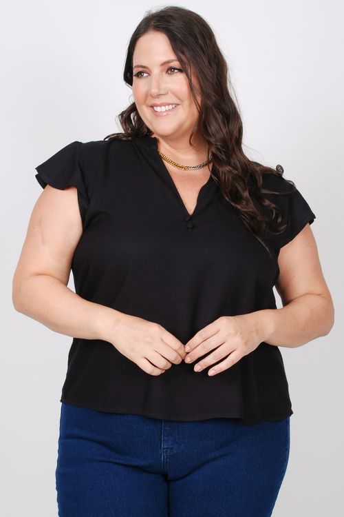 Blusa em viscose com gola padre plus size preto