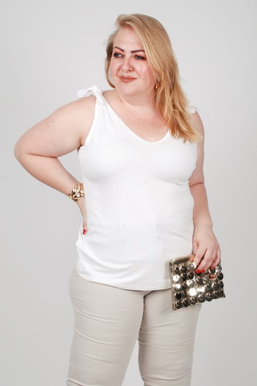 Regata com laço de paetê plus size branco