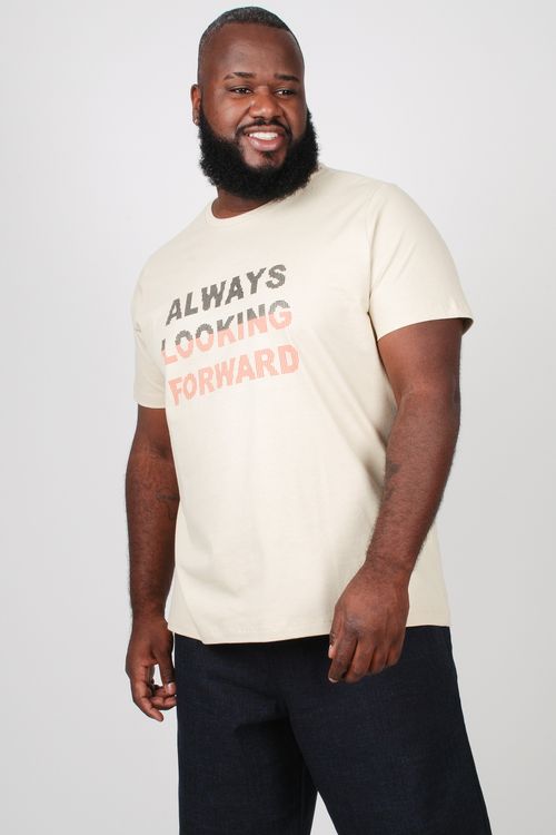 Camiseta com estampa em alto relevo plus size bege