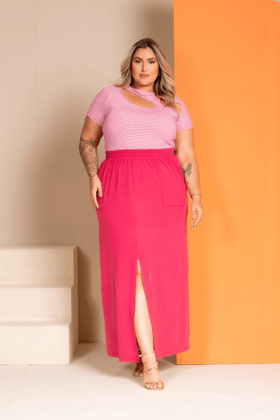 Saia Longa Moletinho Plus Size ROSA