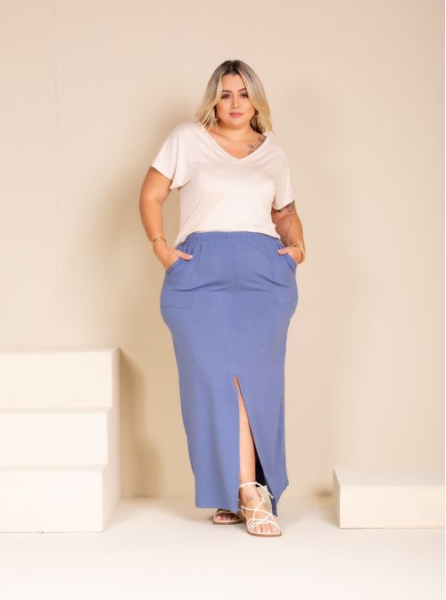 Saia Longa Moletinho Plus Size AZUL